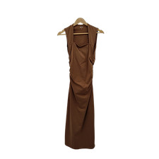 Quince Women Stretch Cotton Jersey Square Neck Ruched Midi Dress Mocha Brown XS