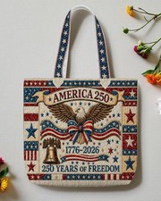 Quilted Tote Bag, America 250th Anniversary Patriotic Shoulder Bag