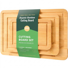 3-Piece Bamboo Cutting Board Set - 15mm Thick Wood Chopping Boards Kitchen Tray