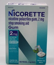 Nicorette Gum 2mg Each WHITE ICE MINT 100 pieces - Exp 2027/2028