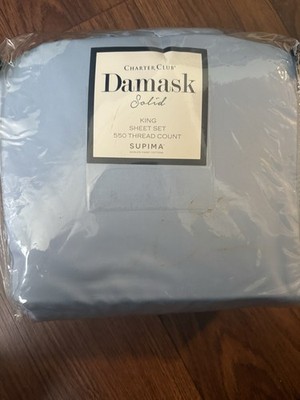 Charter Club Damask King Sheet Set Supima Cotton 550TC Wrinkle Resistant Blue
