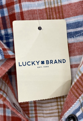 Camisa Western Lucky Brand Para Hombre A Cuadros Perla A Presión M Roja Azul Calce Clásico - Imagen 7 de 15