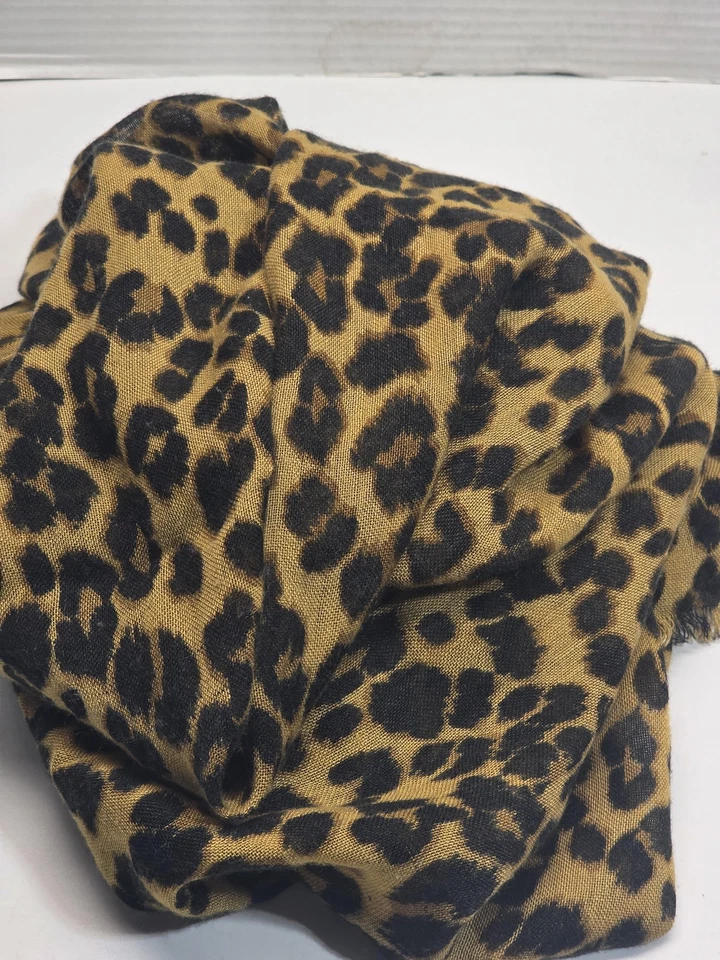 Bufanda antigua azul marino para mujer talla única marrón negro estampado de leopardo animal envoltura acrílico Foto 3 de 4