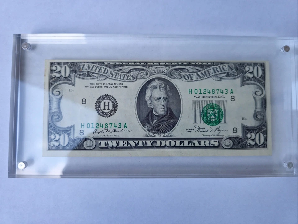 ERROR! 1981 $20 FED RESERVE NOTE ST. LOUIS TOP CUT ERROR & DISPLAY CASE!  AU? - Image 4 of 4