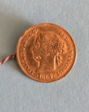 1864 1 Peso Isabel Coin Reyna dela Espana Philippine-Spanish Gold Coin