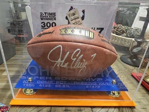 John Elway Autographed SUPERBOWL XXXlll Wilson Football W/ Display JSA COA