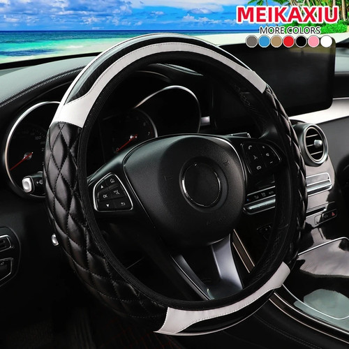 Leather Car Steering Wheel Cover Anti-Slip Universal Protector 38cm 15inch UK