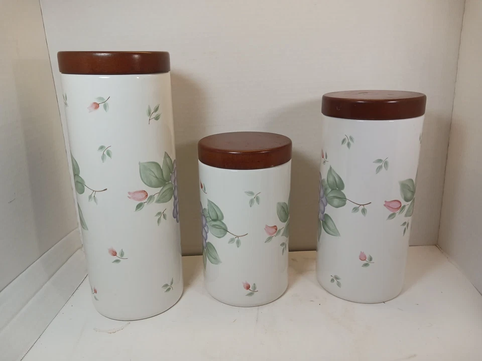 Juego de botes de cerámica Pfaltzgraff Grapevine - Vid púrpura vintage Ptrn 3 piezas Foto 2 de 4