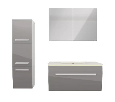 Badmöbel Set Gently 3 V2-L Weiß/Grau Badezimmermöbel Badspiegel Waschtisch 80 cm - Bild 1 von 4