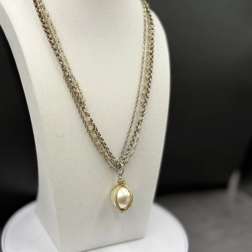 Collar de cadena vintage en tono dorado con gota de perlas de imitación en capas declaración Foto 4 de 4