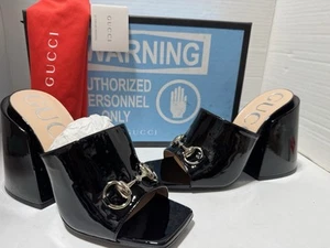 Sandales à talons hauts en cuir verni noir Gucci US 6,5 EU 36,5 Horsebit neuves
