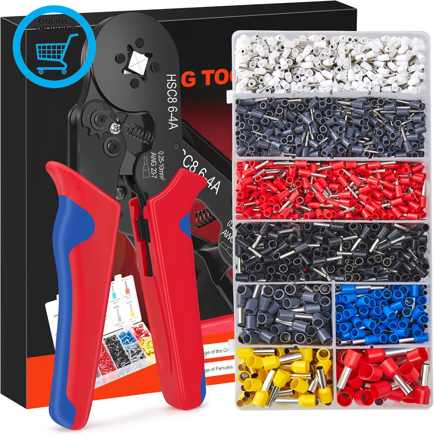 Ferrule Crimping Tool, AWG 23-7/0.25-10Mm²Crimping Tools Set, Self-Adjustable Ra