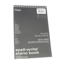 4 Pack Mead Spell-Write Wirebound Steno Book, Gregg Ruled, 6in X 9in, 80 Shee...