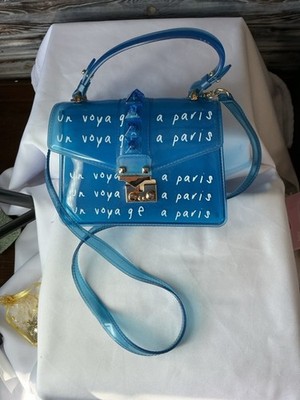 Blue Jelly Crossbody Bag  Un Voyage a Paris  Clear PVC Purse