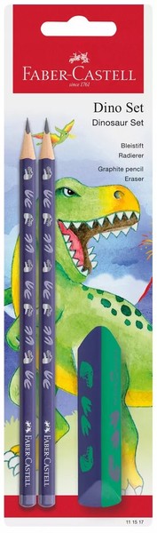 FABER-CASTELL Zestaw OłóWek TróJkąTny 2 Sztuki + Gumka Dust-Free Dinozaury Faber-image