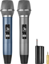 Rechargeable UHF Wireless Microphones, Two Metal Handheld Microphones with 1/4"