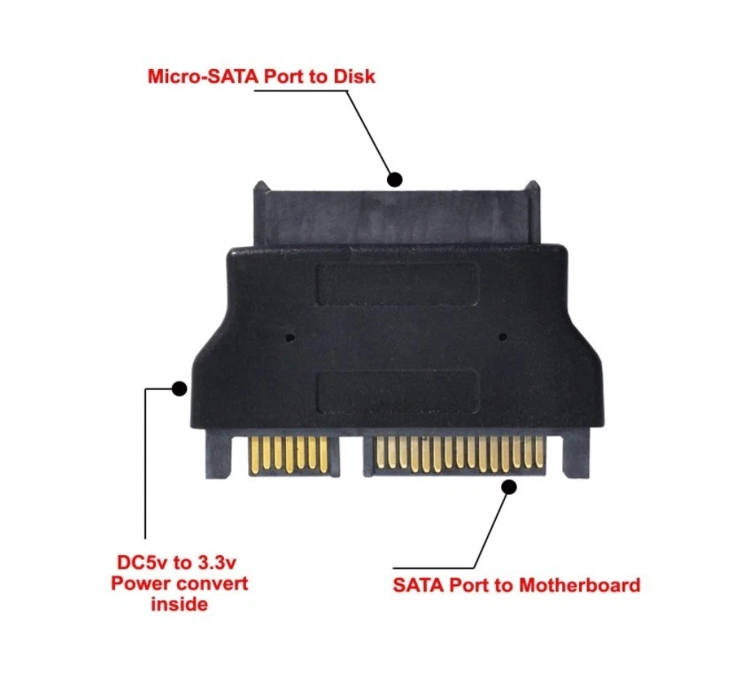 1.8" Micro SATA 7+9 16Pin to 2.5" SATA 7+15 22Pin SSD HDD Hard Disk Drive Connec - Image 4 of 4