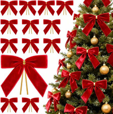 30Pcs Red Bows for Christmas Tree, 3.5 X 3.5 Inch Red Velvet Bows Vintage Xmas V
