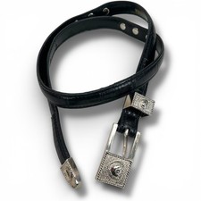 Black Leather Belt With Silver Floral Hearts Motif Buckle Western Goth Preppy
