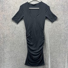 Good American Dress Womens 1 Black Ruched V Neck Jersey Bodycon Knee Length