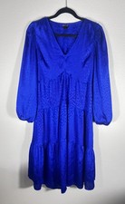 Kate And Lily Royal Blue Boho Casual Puffer Sleeve Tiered Midi Dress Size 8