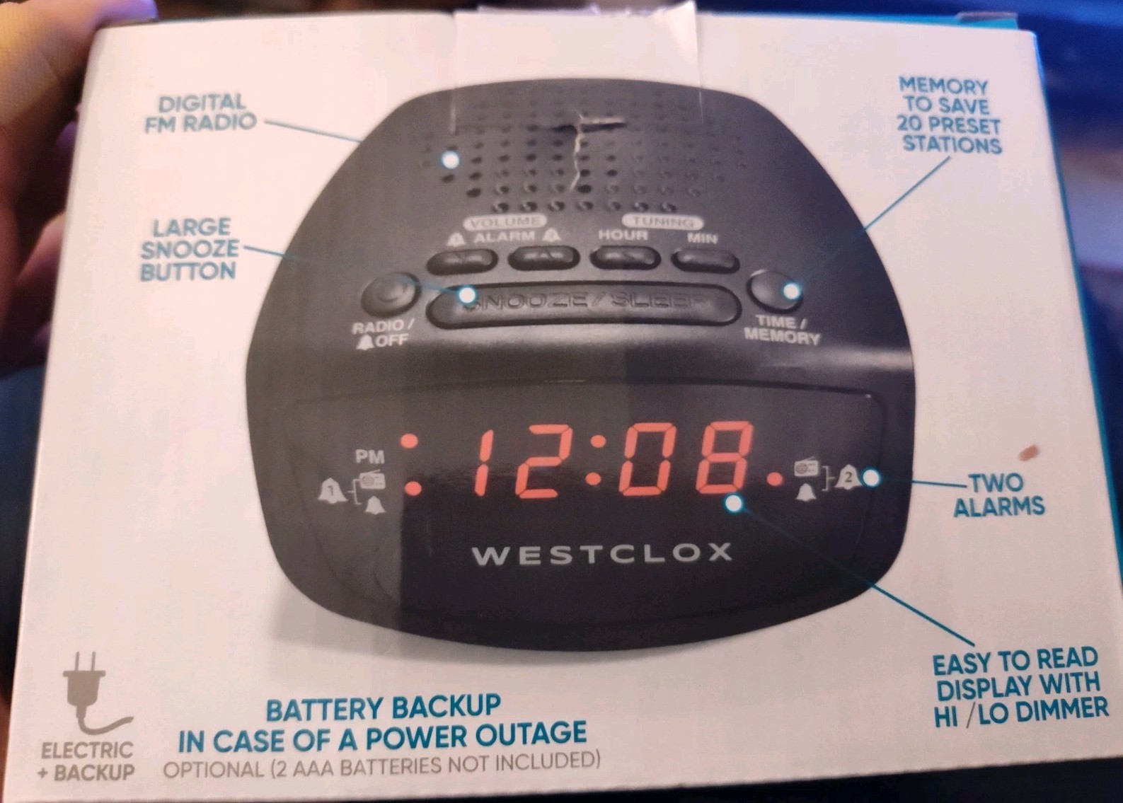 Westclox #80209T Alarm Clock Radio Red LED Display (Black)