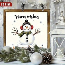 Snowman Snowflake "Warm Wishes" Wooden Sign Christmas Decor for Entryway Cafe