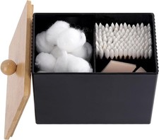 Qtip Holder with Bamboo Lids, 3 Compartments Cotton Ball/Swabs Dispenser,