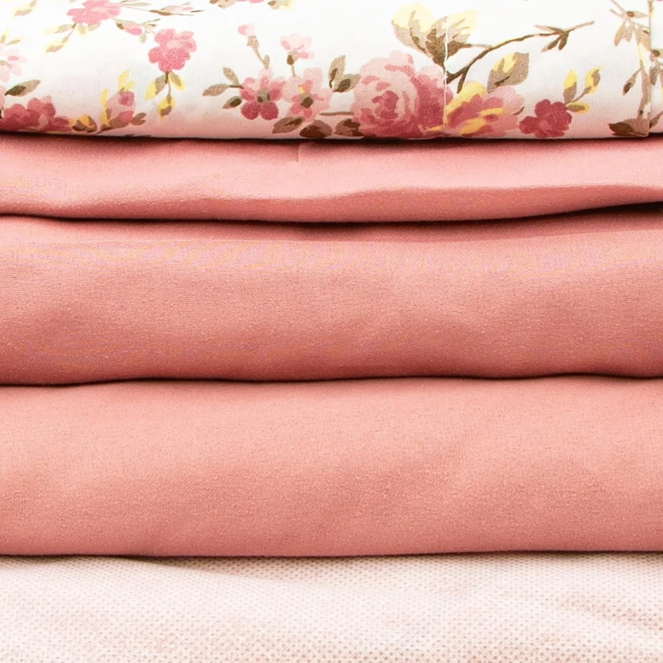 Conjunto de edredom floral Gold Coast 8 peças cama em uma bolsa olmo rosa e amarelo, completo - Imagem 2 de 4