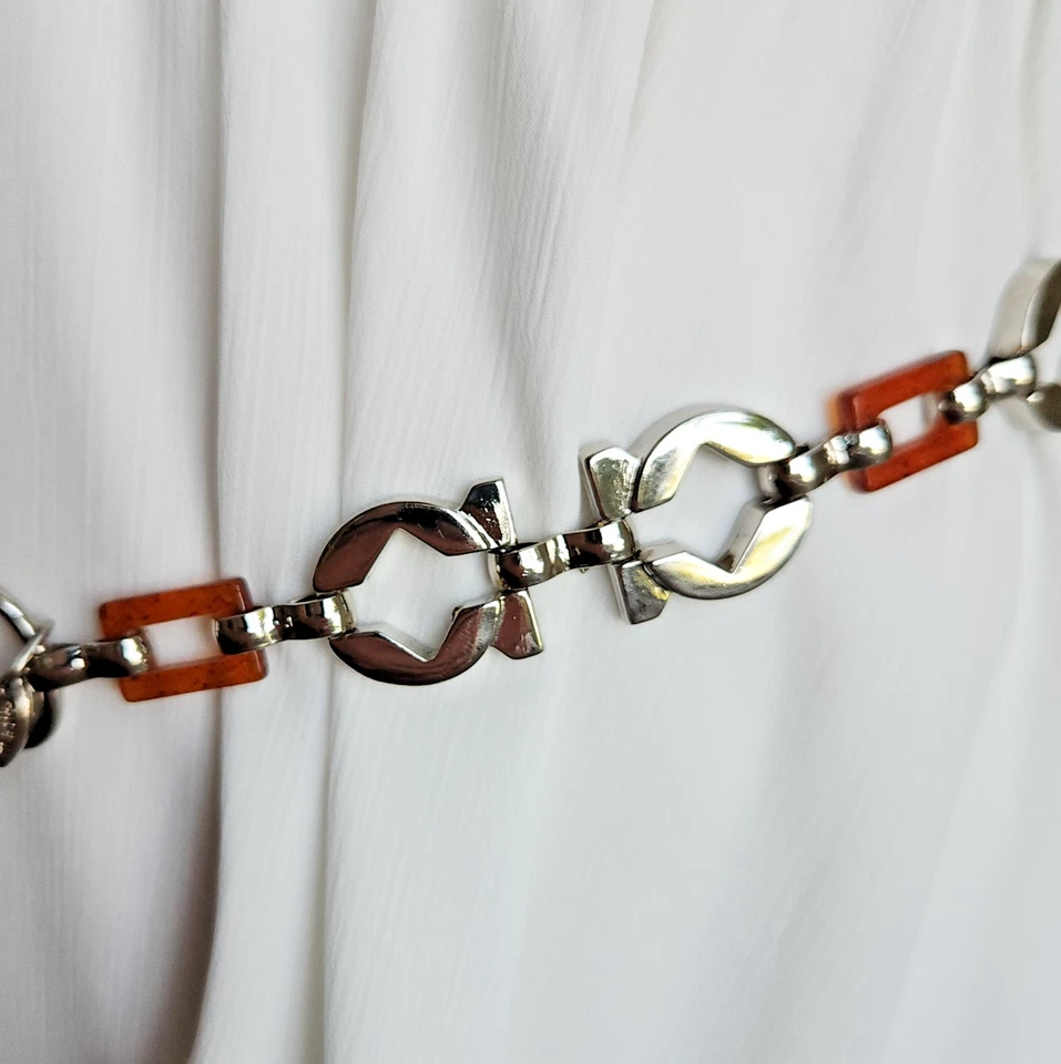 Cinturón de eslabones de cadena vintage Ritz hecho en Italia con Tiger Lucite ajustable Foto 2 de 4