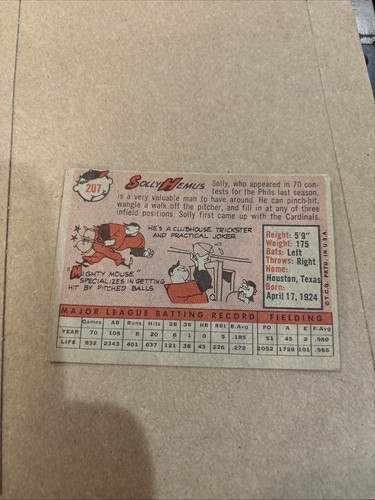 1958 Topps Baseball Solly Hemus #207 - Philadelphia Phillies VG Free Shipping! - Picture 5 of 7
