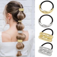 4 Pcs Metal Hair Ties Ponytail Hair Cuffs Elastic Hair Ties for Thick Thin Ha...
