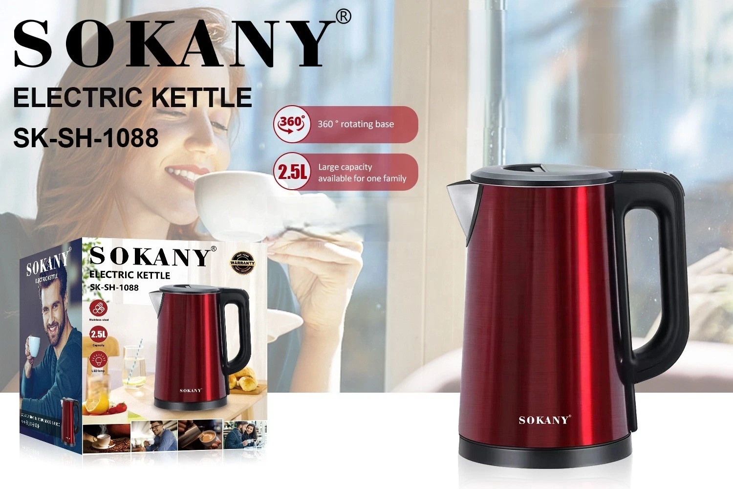High Quality 1200W Electric Kettle 2.5L Auto Shut-Off Water Boiler Family Size