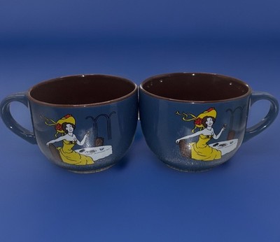 Set of 2 Vintage Blue Cafe Boheme Coffee Cream Liqueur Latte Mugs 16 Oz Oversize