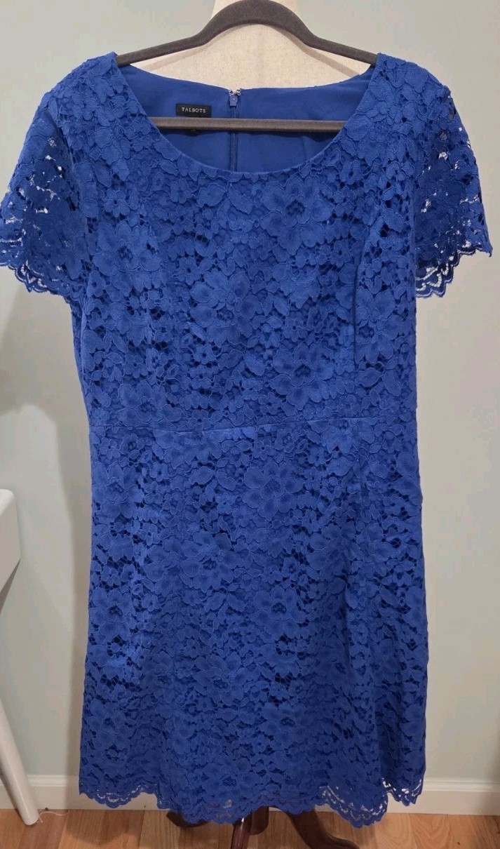 Talbots Size 16 Blue Lace Sheath Dress