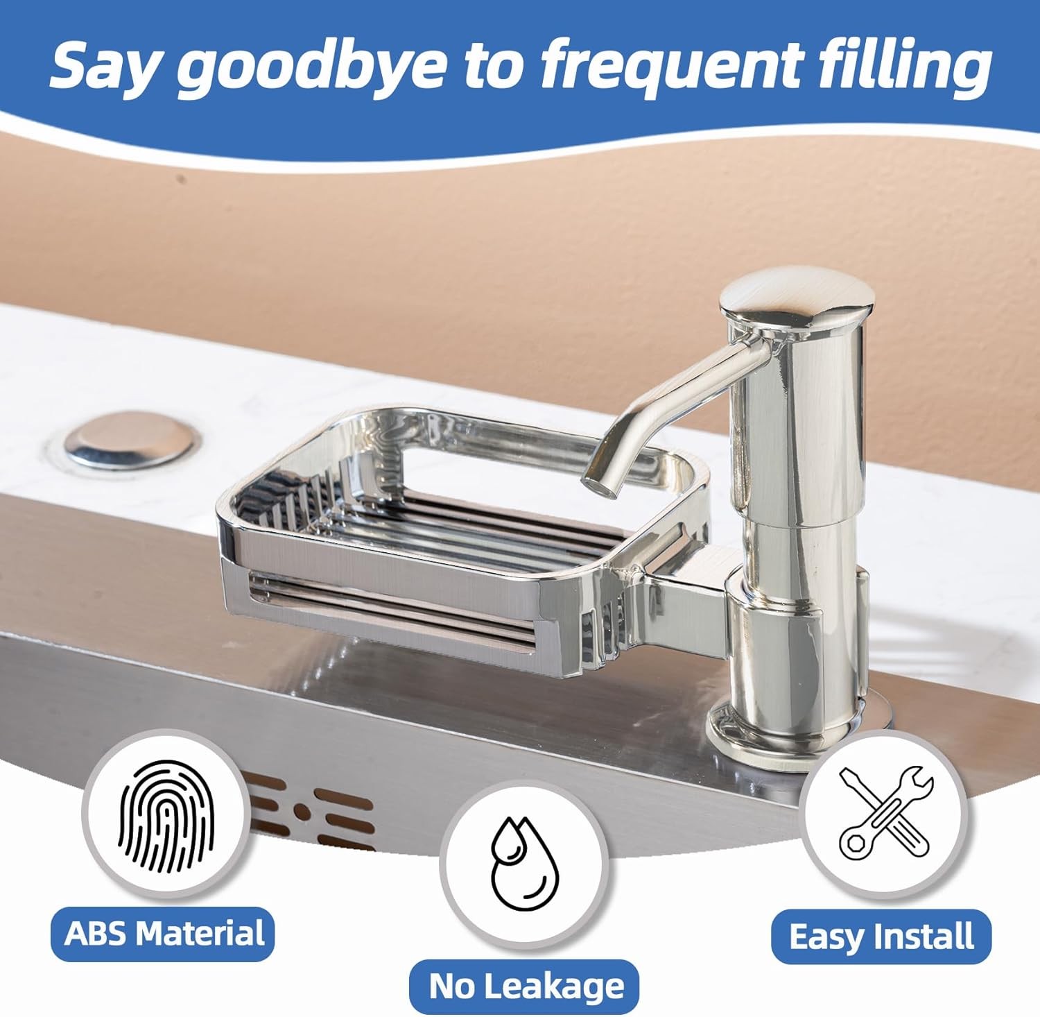 Soap Dispenser Kitchen Sink Built in Pump Brushed Nickel for Counter