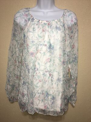 Viola Borghi Blouse 100% Silk Top Floral Design Size S NEW