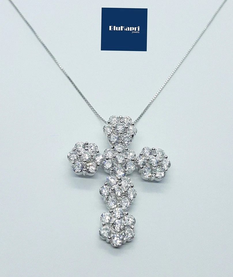 Ciondolo Croce gioiello Donna in argento 925 con zirconi + catenina omaggio - Immagine 4 di 4
