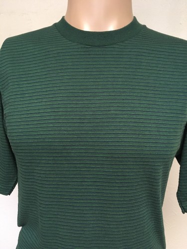 Vintage 80s UNBRANDED SURF STRIPE KNIT T SHIRT Green LONG LENGTH Crisp S SURF - Picture 6 of 12