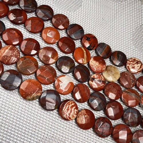 16x16MM Natural Stone Flat Round Faceted Loose Beads For DIY Jewelry Making 15'' - Picture 6 of 30