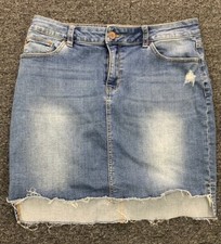 Jeanswest Denim Skirt Size 12 Distressed Uneven Hem Line Blue