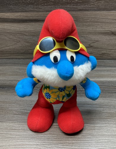 Vintage Peyo 1996 Papa Schlumpf Plüsch mit Blume Shirt & Sonnenbrille