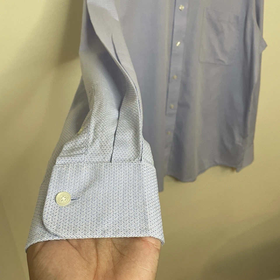 Camisa de vestir con botones para hombre TASSO ELBA manga larga azul blanco mini cuadros talla XL Foto 4 de 4