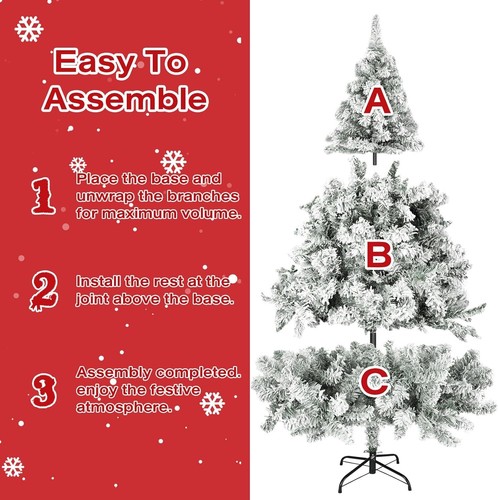 7Ft Flocked Artificial Christmas Tree with 1000 Tips and Metal Stand, White - Picture 3 of 11