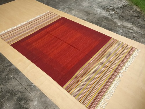 5'X8'ft Handwoven Flatweave Woollen Ikat Area Rug Dhurrie Yoga Floor Mat Dhurie - Picture 5 of 6
