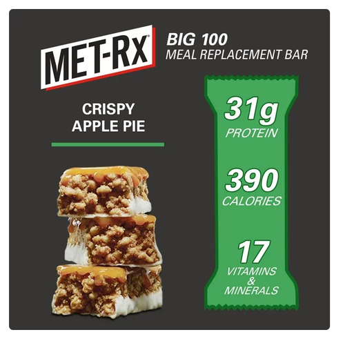 3 Pack MET-Rx Big 100 Protein Bars, Crispy Apple Pie Meal Replacement Bars, 4 Ct - Picture 4 of 7