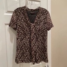 DANA BUCHMAN womens S short sleeve Brown Black  print Stretch flowing Top