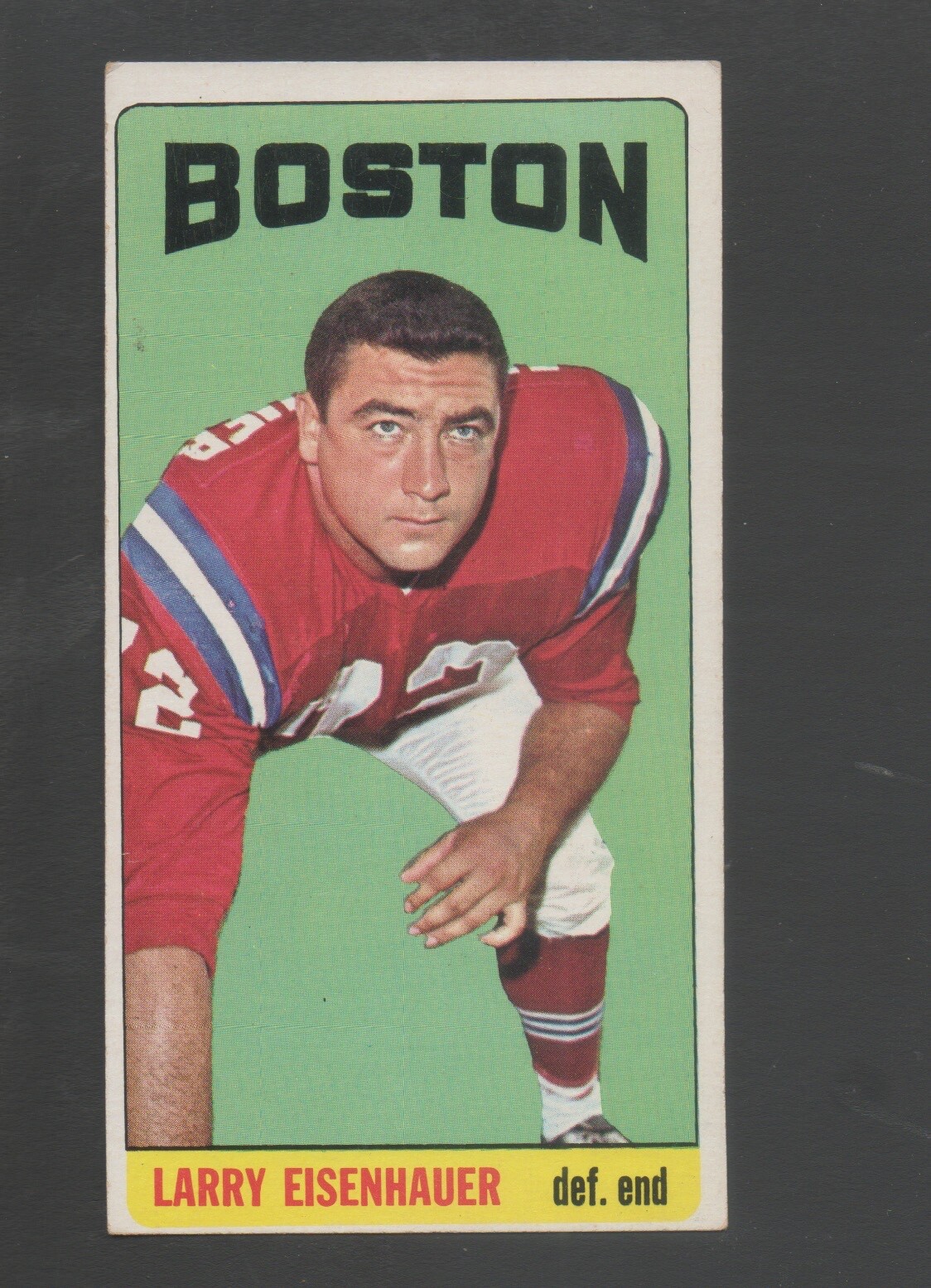 1965 Topps Football Card #8 Larry Eisenhauer-Boston Patriots Ex Mint Card