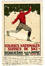 POSTCARD SWISS SKI COMPETITION 1912 CHAUX-DE-FONDS COURVOISIER (SBA)