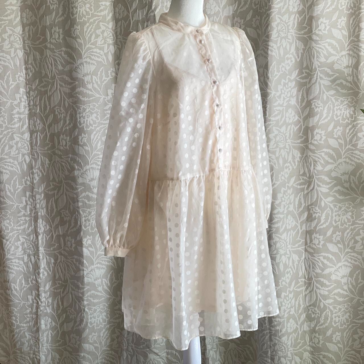 NWT Deadstock H&M Ivory Victorian Sheer Layered Polkadot Cottagecore Dress Sz M
